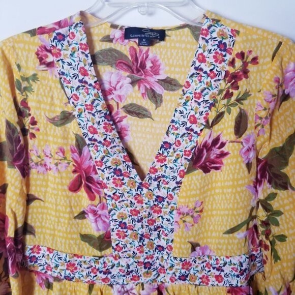 Suzanne Betro Yellow Floral Print Boho Top Size‎ Medium - Picture 2 of 10